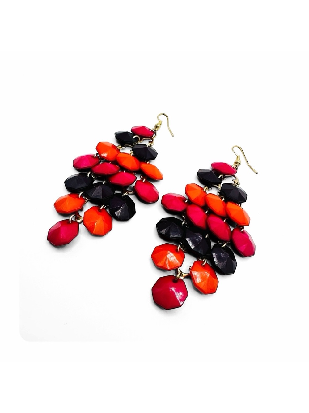 ★ Vintage Handmade Boho Retro Dangling Fashion Forward Earrings Pink/Orange ★
